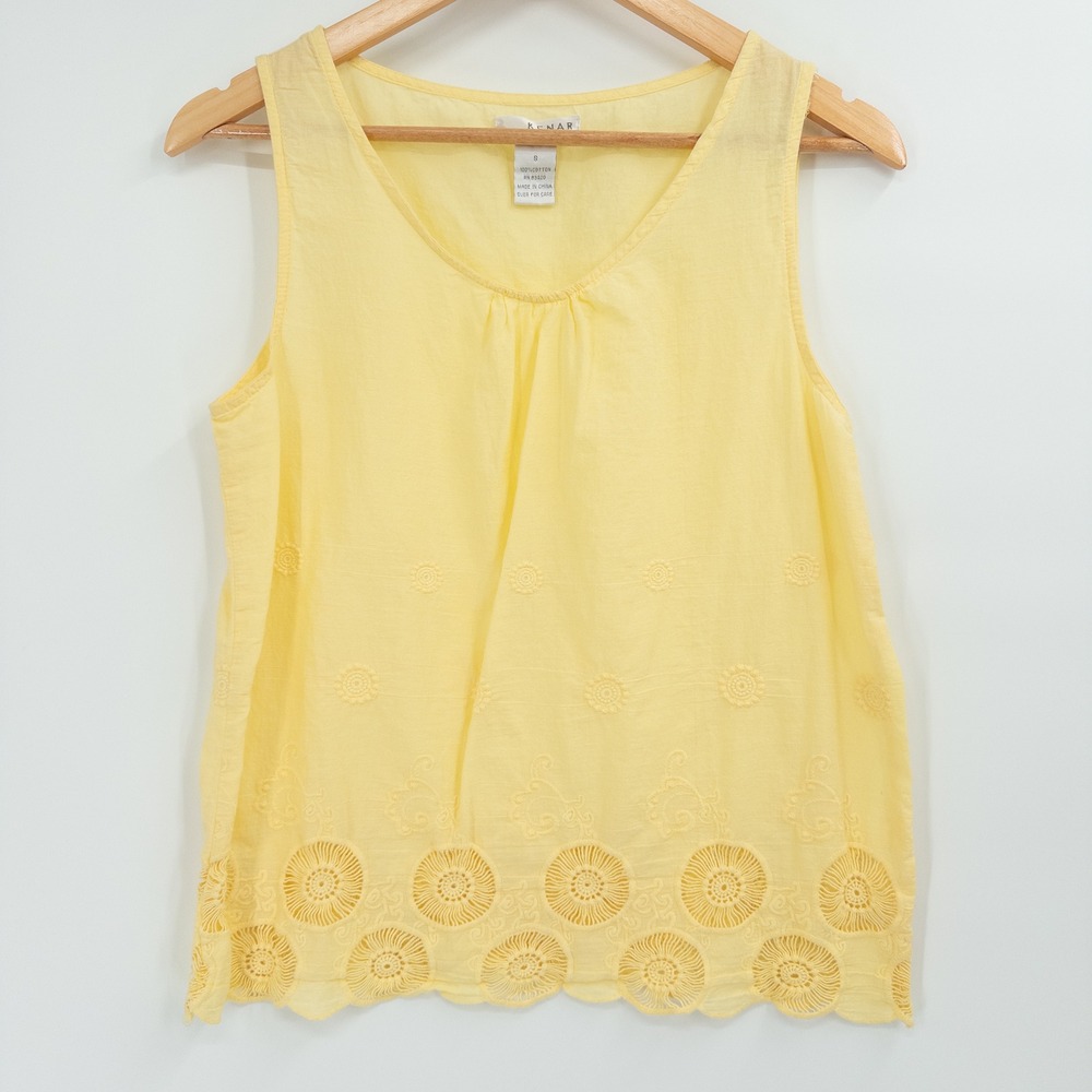 Vintage 90s Tank Top Women S Yellow Scalloped Boho Cottagecore Buttet Mom Floral
